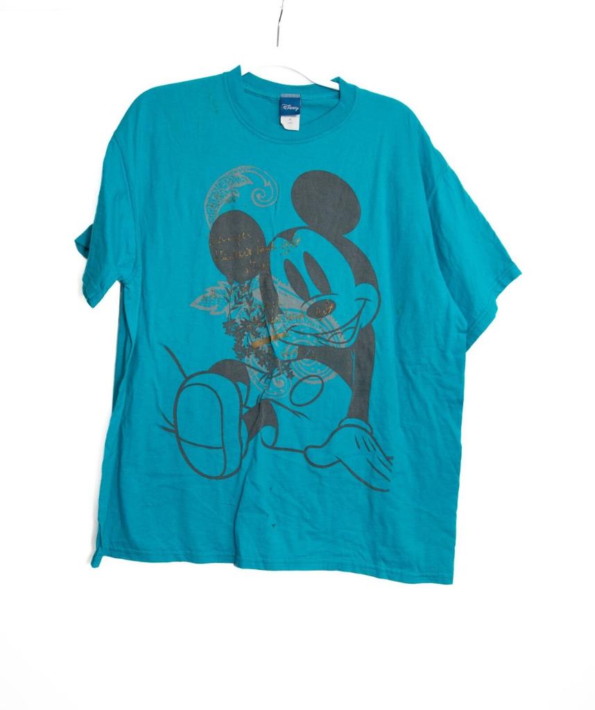 Vintage Disney Mickey Mouse Graphic T-Shirt Turquoise Short Sleeve XL Cotton Uni