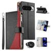 For Google Pixel 10 Pro XL/Pixel 9 Pro XL Case Zipper Wallet Color Splicing Leather Flip Phone Cover with Straps