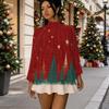 Women's 3D Nordic Reindeer Print Mock Neck Long Sleeve Dress, Raglan Sleeve Fake Two Piece Mini Dress