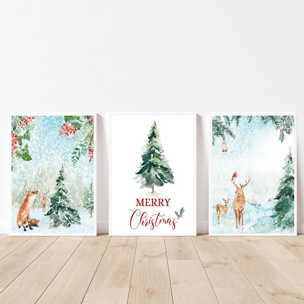 Winter Wonderland Print Christmas Wall Art Canvas Painting Gift Nordic Tree Garland Poster For Living Room Home Decoration