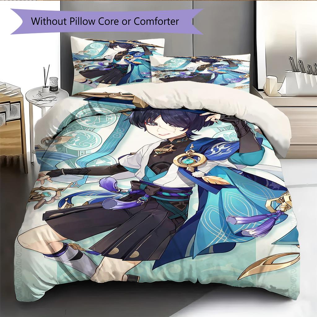 Genshin Impact Wanderer Pattern Bedding Home Decoration Birthday & Festival Gift (1 * duvet cover + 2 * pillowcase, without core)