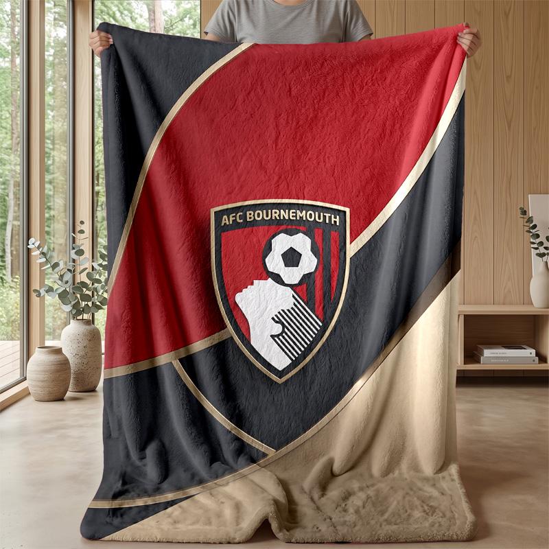Bournemouth Football Print Flannel Blanket, Soft Warm Lightweight Throw Blanket for Sofa Bed Camping
