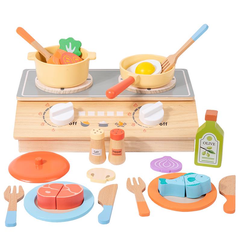 Wooden Pretend Play Cooking Set: Fruits, Vegetables, Meats & Cutlery Toy