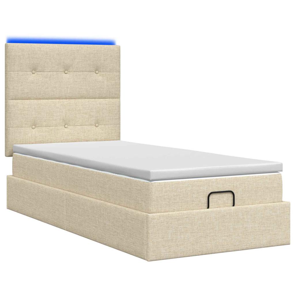 Ottoman Bed with Mattress and LED Cream 90 x 200 cm Fabric