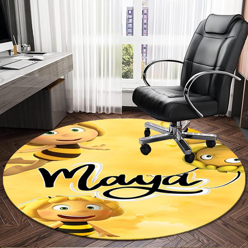 1PC Bee Adventure Maya Round Rug, Non-slip Chair Mat, Home Decor, Circle Carpet Perfect for Office, Bedroom, Living Room,Christmas gift
