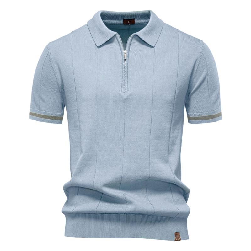 Мужская вязаная рубашка-поло, Поло с коротким рукавом в стиле Business Casual, Воротник отложной, Свитер-поло с коротким рукавом, Футболка-поло для весны и лета