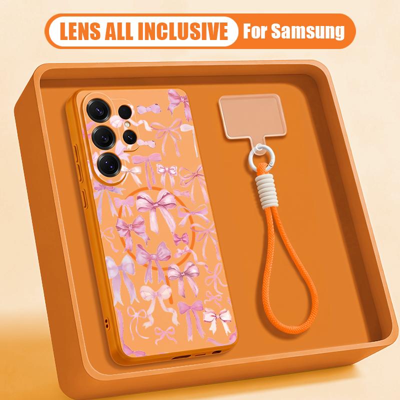 Чехол с принтом розовых бантиков для Samsung S26 Ultra S25 FE S24 S24 Plus A57 A37 A17 A56 A36 A16 A55 A35 A15 A54 5G Гибридный Магнитный Матовый Чехол