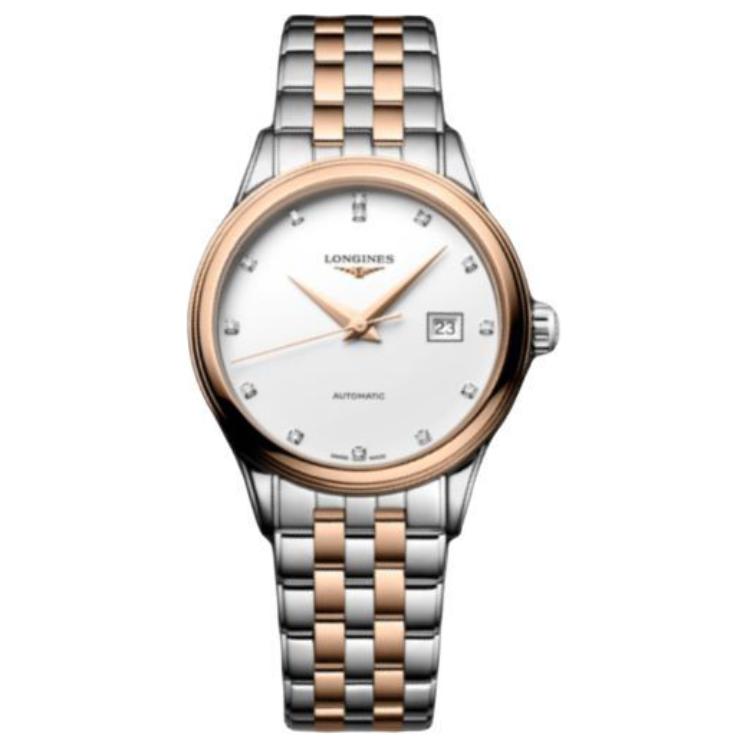 Longines Серия «Военный флаг» Автоматический механический механизм Водонепроницаемость 30 метров Корпус с PVD-покрытием из стали Ремешок из нержавеющей стали с золотым покрытием L4.374.3.98.7
