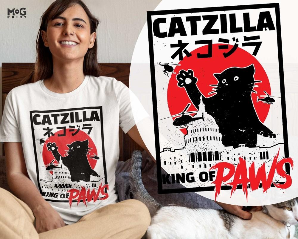 Футболка Catzilla Пародия на фильм про кошек Монстр Китти Любитель домашних животных Топ