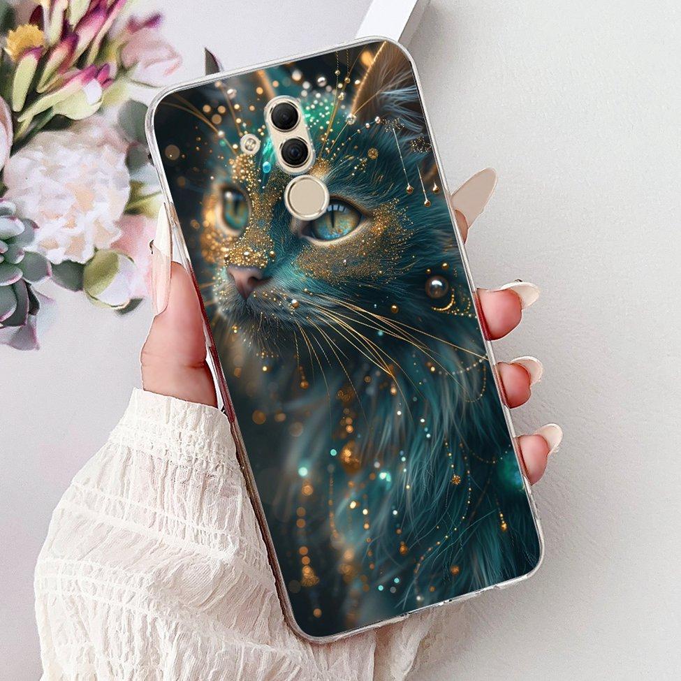 Clear For Huawei Mate 20Lite SNE-LX3 INE-LX2 Back Cover For Huawei Mate 20 Lite Case Cute Cartoon Cat Luxury Flowers Funny Funda