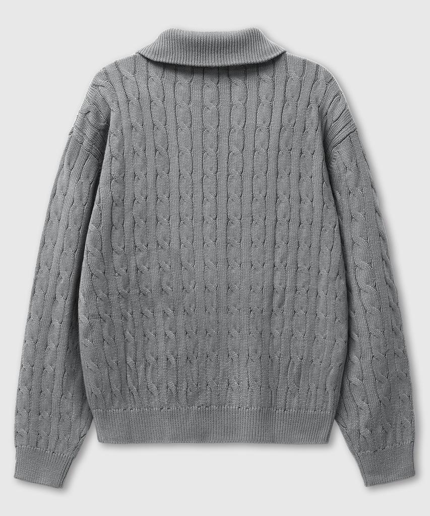 LEMAIN SECOND Oversized Voluminous Washable Half-Zip Cable Knit [Gray]