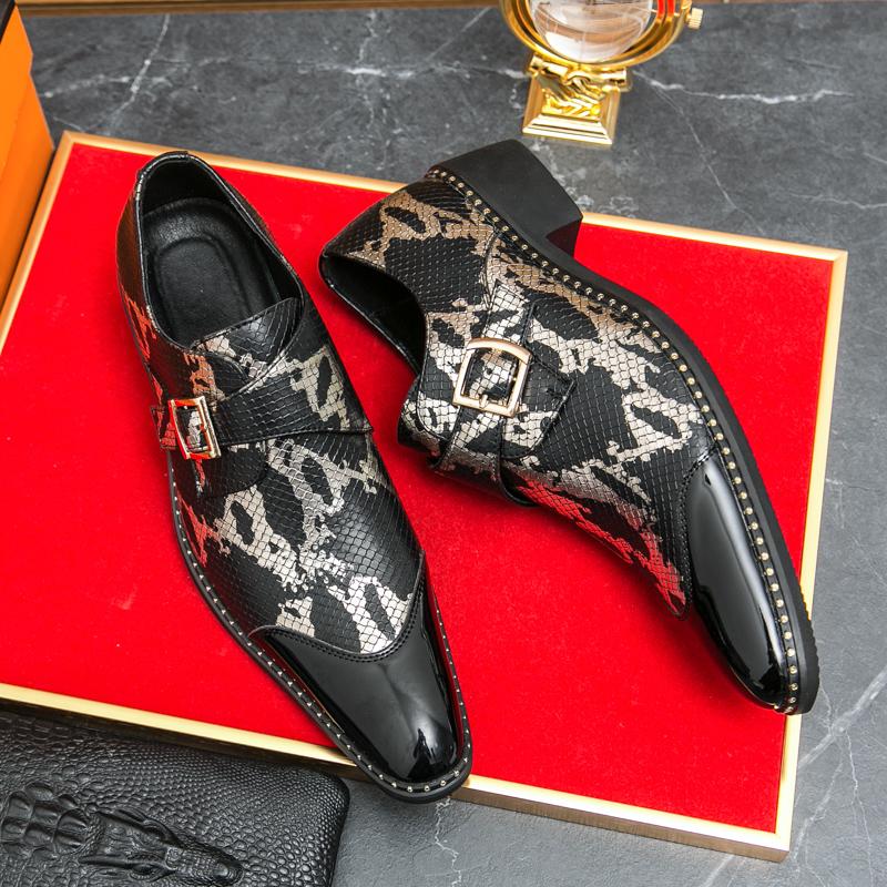 Модные мужские туфли-монки из змеиной кожи в стиле ретро с острым носком и пряжкой для бизнеса, офиса, свадьбы, формальные, удобные мужские туфли