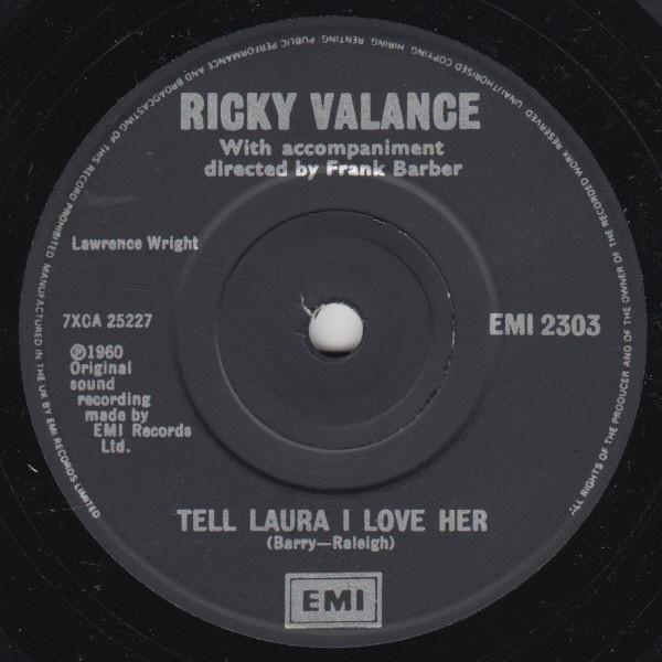 7-дюймовая пластинка RICKY VALANCE - Скажи Лауре, что я люблю её EMI2303 EMI UK Рок Б/У