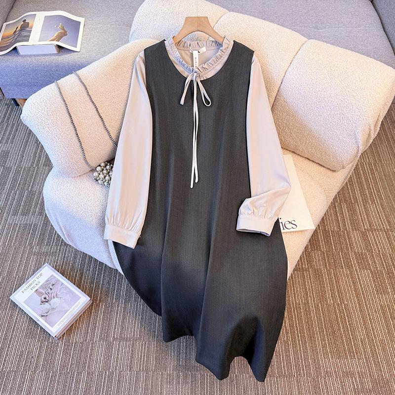 Two-piece Elegant Plus-size Women's Autumn and Winter New Style Shirt Sleeveless Dress