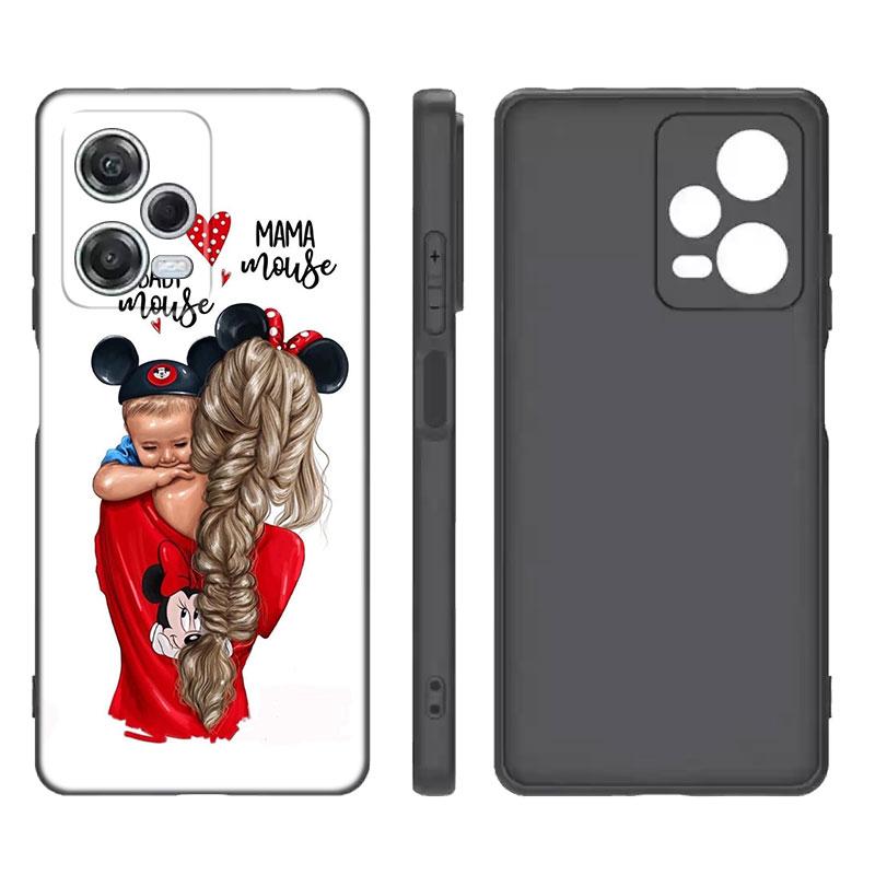 Super Mom Baby Girl Boy Black Silicone Phone Case For Xiaomi Redmi Note 9 10 11 11S 11T 12 13 Pro 5G Plus 9S 10S 12S