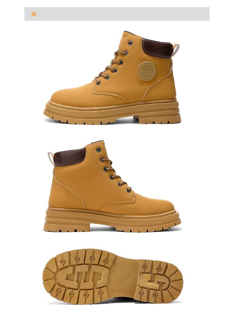 Большие желтые мужские водонепроницаемые ботинки Мартина большого размера - Осенне-зимние нескользящие защитные рабочие и походные ботинки