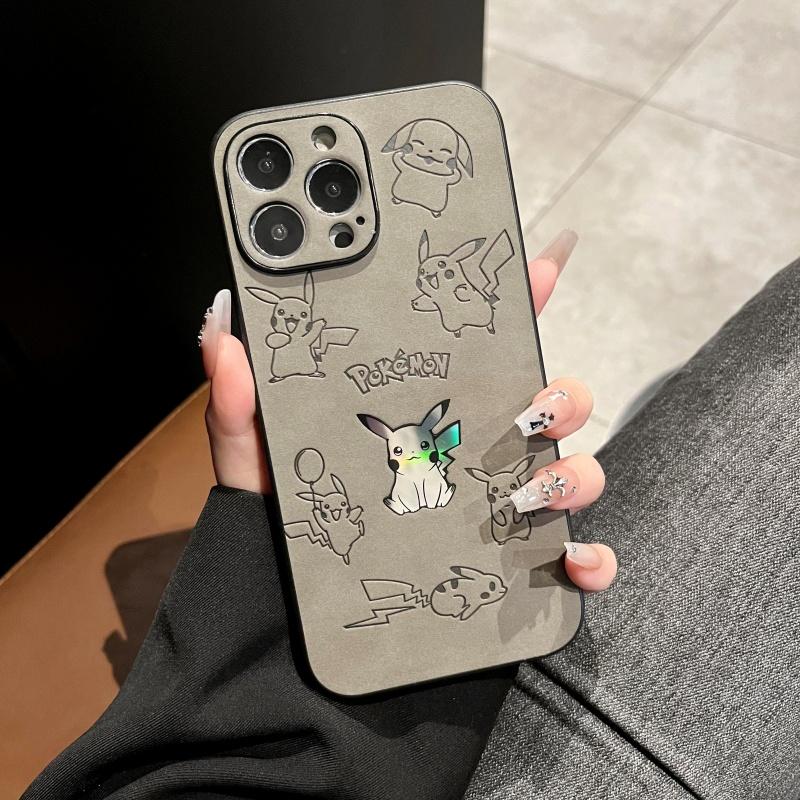 Японский Аниме P-Pokemon P-Пикачу Чехол для Телефона для iPhone 12 13 14 15 16 17 Pro Max Plus 11 16plus Air Лазерная Тисненая Кожаная Чехол