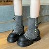 Fashion Metal-decorated Platform Boots for Women Casual Soft-soled Belt Jeans Designer Ankle Boots Ladies Spring Autumn Shoes Female