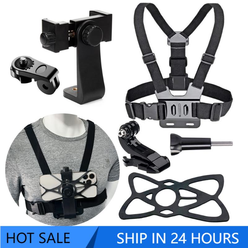 For iPhone 13 Xiaomi Huawei Samsung Universal Adjustable Mobile Phone Clip Chest Strap Holder for Gopro 10 9 for Insta360