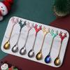 Tableware Christmas Deer Head Stainless Steel Christmas Spoons Tea Scoop Coffee Scoops Xmas Antlers