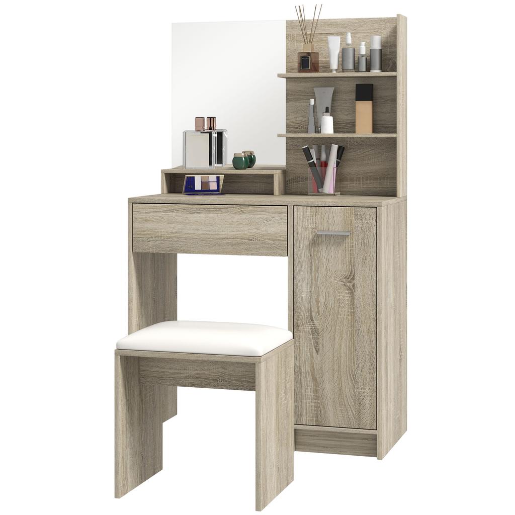 Dressing Table And Stool Set With Storage Wood Effect