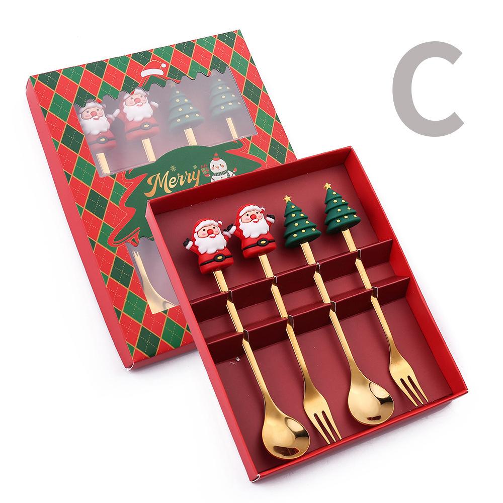 2026 Christmas 6pcs/4pcs Spoon Fork Set Stainless Steel Christmas Spoon Set Coffee Tea Dessert Scoop Christmas Tableware Set