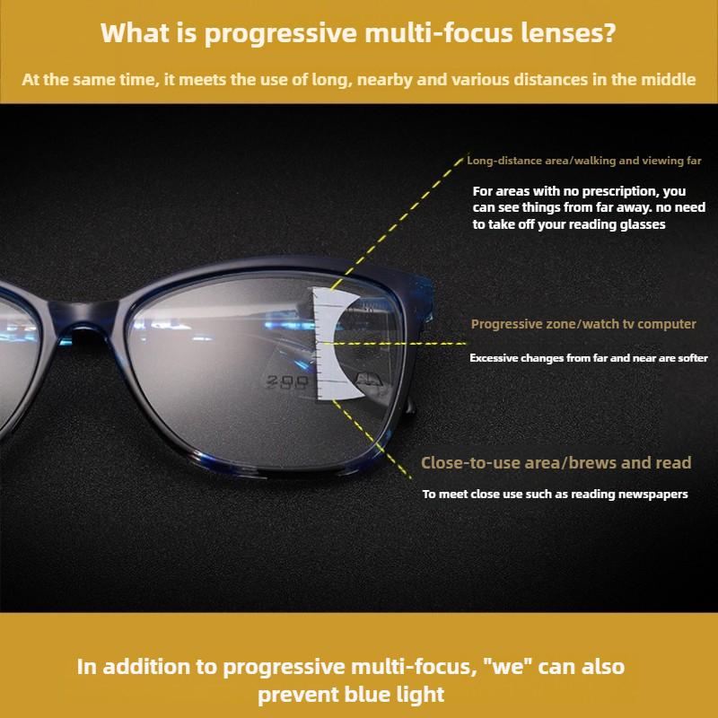 Women's New Style Colorful Glasses Frame Progressive Multifocal Presbyopia Eyeglasses Neutral Fashion Style Retro Style Anti-blue Light Reading