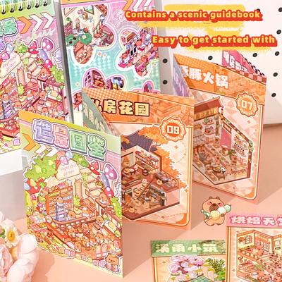 Милая 3D мультяшная капибара, книга наклеек, сделай сам, пейзажные наклейки, набор книг-комбинаций наклеек со сценами из хижины, игровые книги, подарки на фестиваль