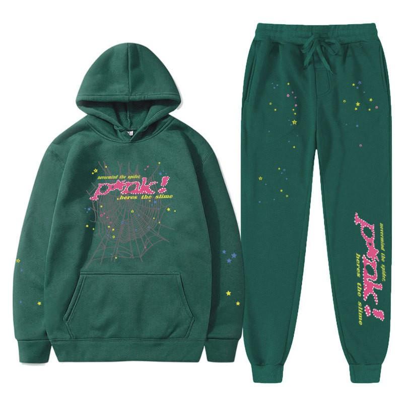 Pink 555555 Print Unisex Hoodie Set Casual Sportswear Couples Lightweight Warm Fleece Lined