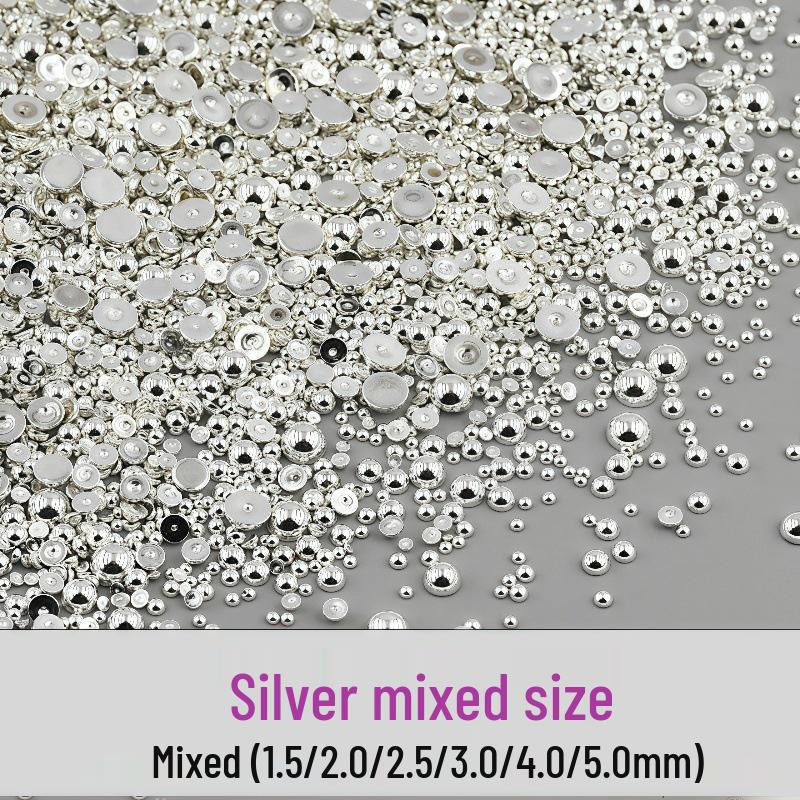 Смешанные мини-жемчужины для нейл-арта: Золотые и серебряные полулицевые декоративные жемчужины с плоским дном для самостоятельного маникюра