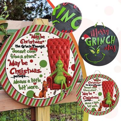 Знак приветствия, забавный знак Grinch_Welcome, венки для входной двери, деревянная подвесная табличка, декор крыльца, подвеска-гирлянда на стену