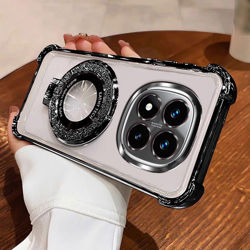 Противоударный чехол для телефона с магнитным держателем с гальваническим покрытием для Xiaomi Redmi Note 14 15 Pro Plus 15 15C 14C 14S 4G 5G Мягкий силиконовый чехол