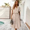 V-Neck Women's Spring Summer Vintage Short Sleeve Long Dress Clothing  Party A-Line Polka Dot Dress Party Dresses