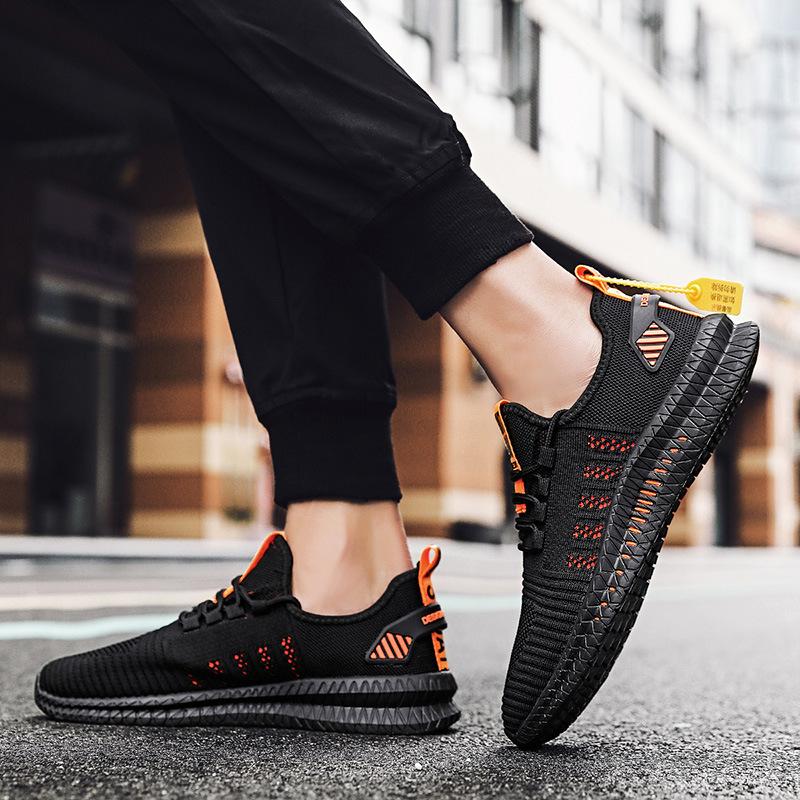 Мужская спортивная обувь с дышащей сеткой большого размера на весну и осень, спортивная обувь с плоской подошвой для отдыха в корейском стиле, обувь с сеткой для бега