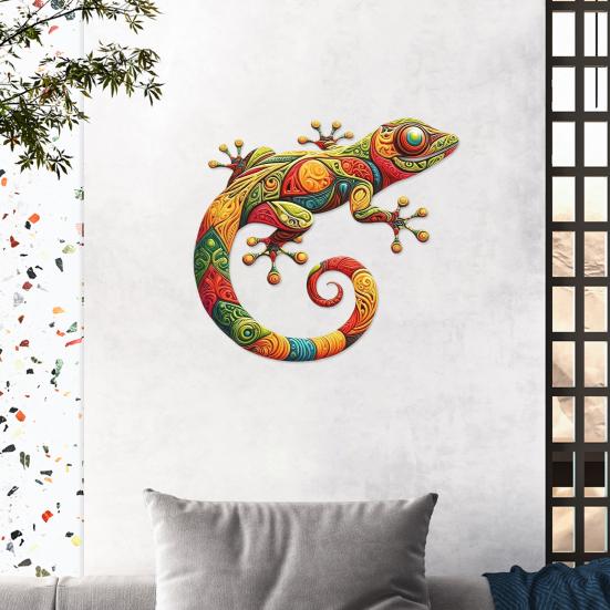 Wall Art Gecko Decoration Metal Lizard Wall Decoration Colorful Wall Mounted Gecko for Garden Fence Home Farmhouse Decor