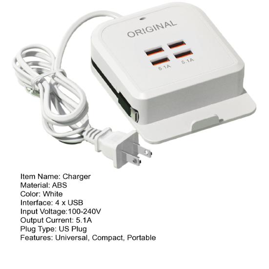 Быстрое USB-зарядное устройство с подставкой, универсальное, 4 порта, 5,1 А, многопортовое, компактная зарядная головка для мобильных телефонов, для Apple, для Android