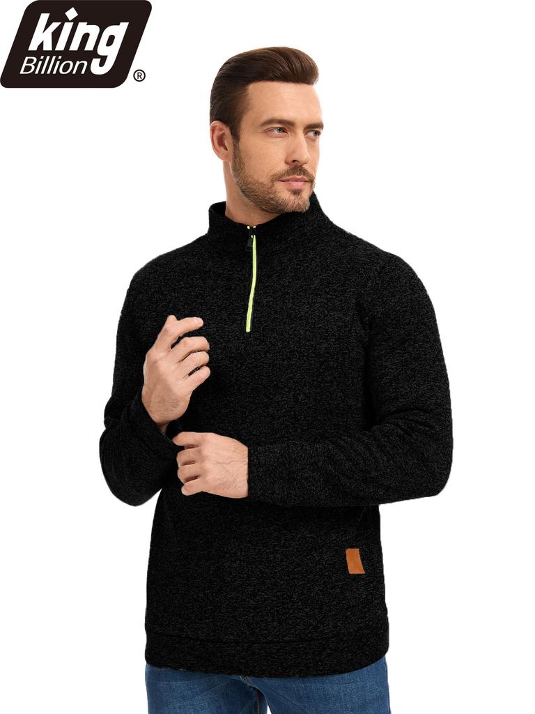 King Billion Men's Half-Zip Stand Collar Fleece Pullover Autumn Spring Sweater Ideal for Daily Casual Wear Urban Strolls and Light Outdoor Activities