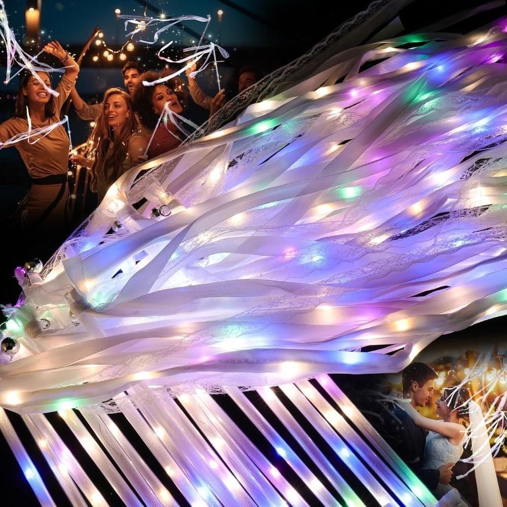 5PCS with Bell Wedding Ribbon Glow Wands Glow Flash Floating Ribbon Wand Photo Prop Wedding Decor