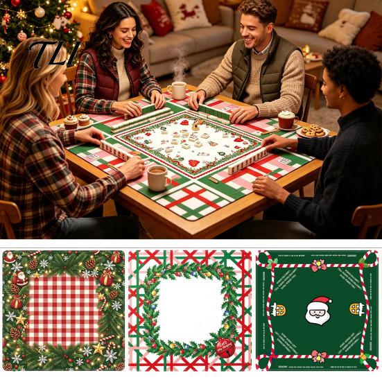 Waterproof Table Cover Christmas Mahjong Mat, Non-Slip Rubber American Noise Reduction Accessories for Poker, Card, Board & Tile Games Poker Game Mat