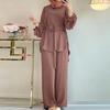 Women Matching Sets Long Sleeve Solid Color Tops and Loose Pant Suits Elegant Fashion Casual Tracksuit Kaftan