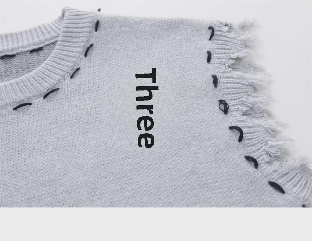 Мужской вязаный жилет без рукавов - 2023 Осень/Зима Круглый вырез Тонкий жилет