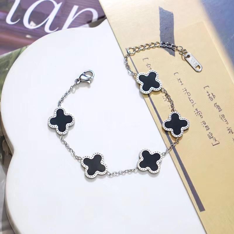 Браслет из 18-каратного золота двусторонний «Счастливый четырехлистный клевер» Пятицветный «Удача» Фритиллярия Четырехлистный клевер Женский браслет