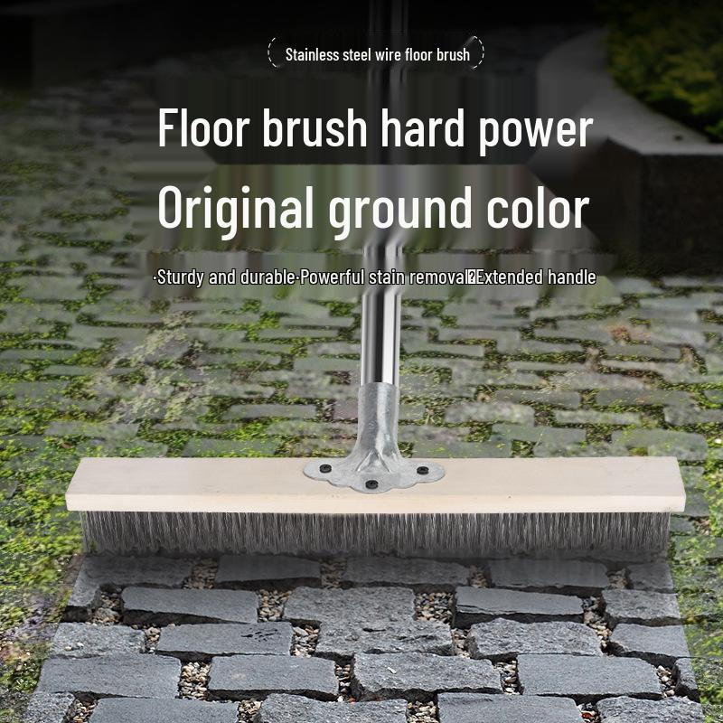 Stainless Steel Wire Brush with Long Handle for Cement Floors - Hard Bristle Iron Brush for Moss Removal