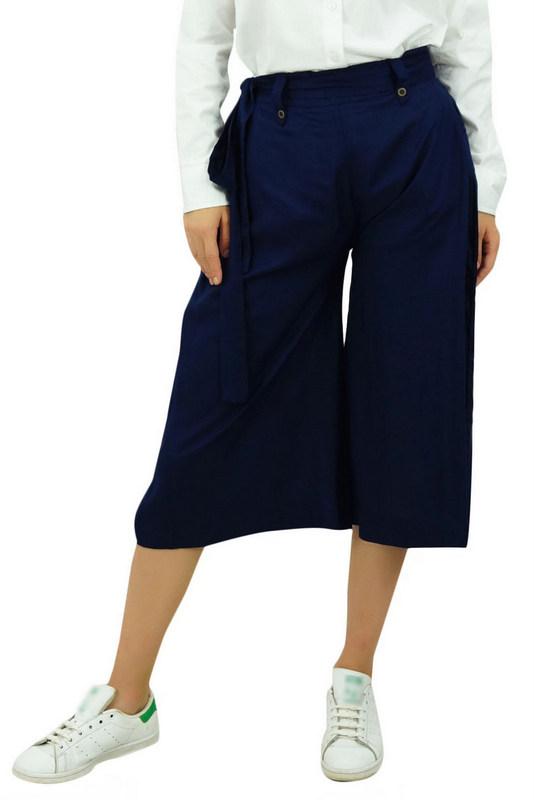 Bimba Женские брюки-капри из искусственного шелка с широкими штанинами, повседневные летние брюки с резинкой сзади и поясом, черные -