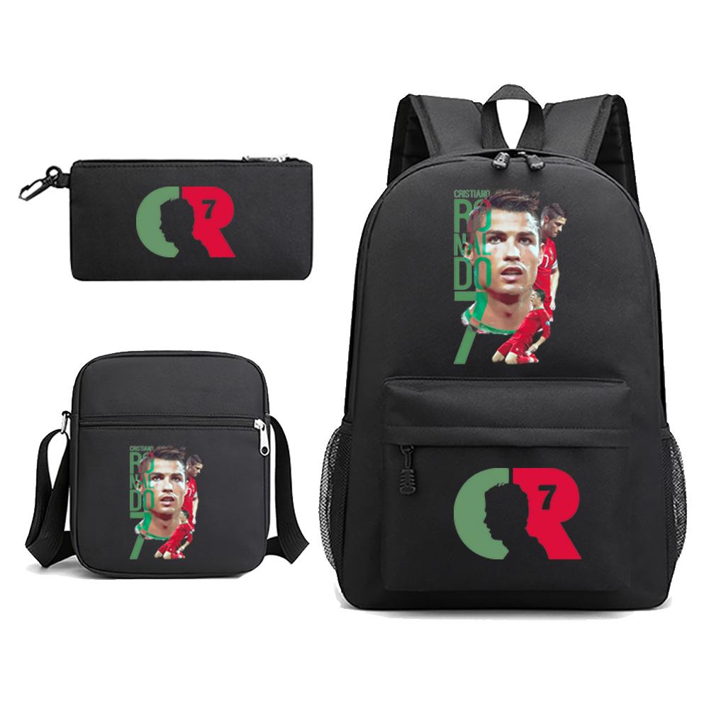 CR7 Роналду Рюкзак Холщовый Рюкзак Школьная Сумка Ранец Сумка Через Плечо Пенал Подростковый Школьный Рюкзак из 3 предметов