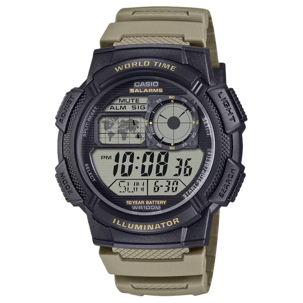 Casio G SHOCK Водонепроницаемость 100 м Кварцевый механизм Ремешок из смолы Мужские часы Черный циферблат AE-1000W-5AV