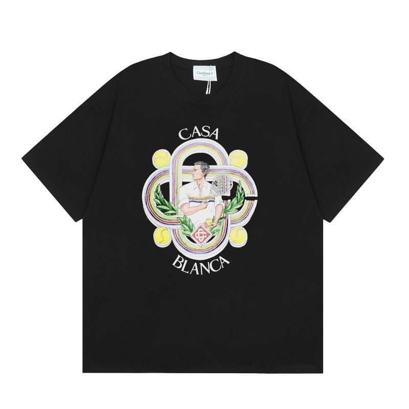 Casablanca Streetwear SS Cotton Short Sleeve T-Shirt Men Women Loose Fit Crew Neck Tee With Letter Print