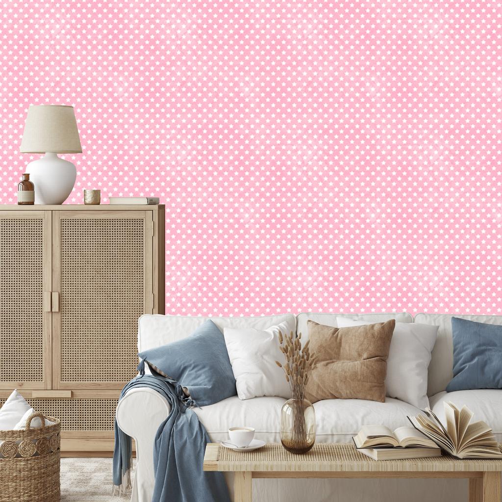 Stars wallpaper powder pink and white, soft shapes 50x1000