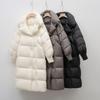 Пинху 90 пух белого утки длинный пуховик женский зимний новый простой модный утолщенный свободный пальто до колена тренд