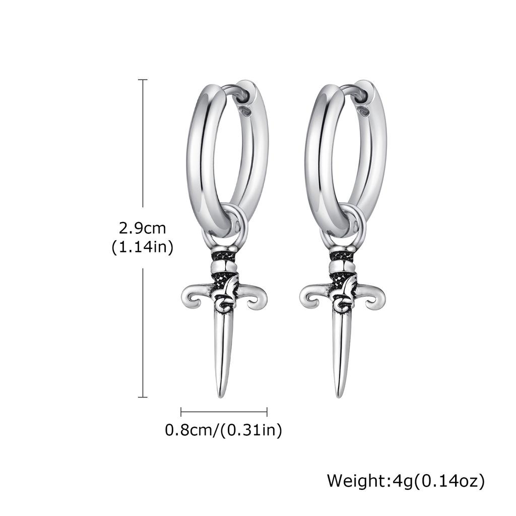 Gothic Sword Shaped Hoop Earrings for Men Boys,Stainless Steel Cross Earrings,Rock Punk Jewelry Anniversary Birthday Gifts